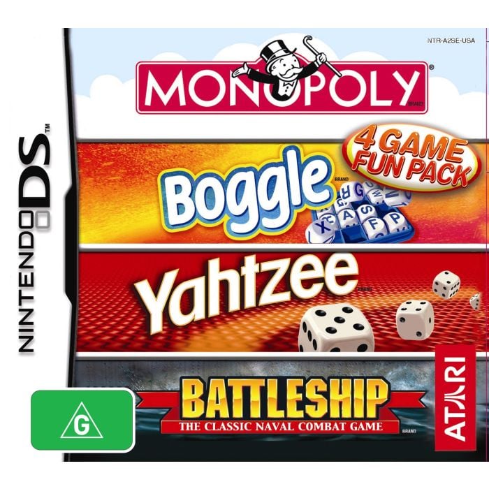 Monopoly ,Boggle, Yahtzee, Battleship 4 Game Fun Pack (Nintendo DS PAL)